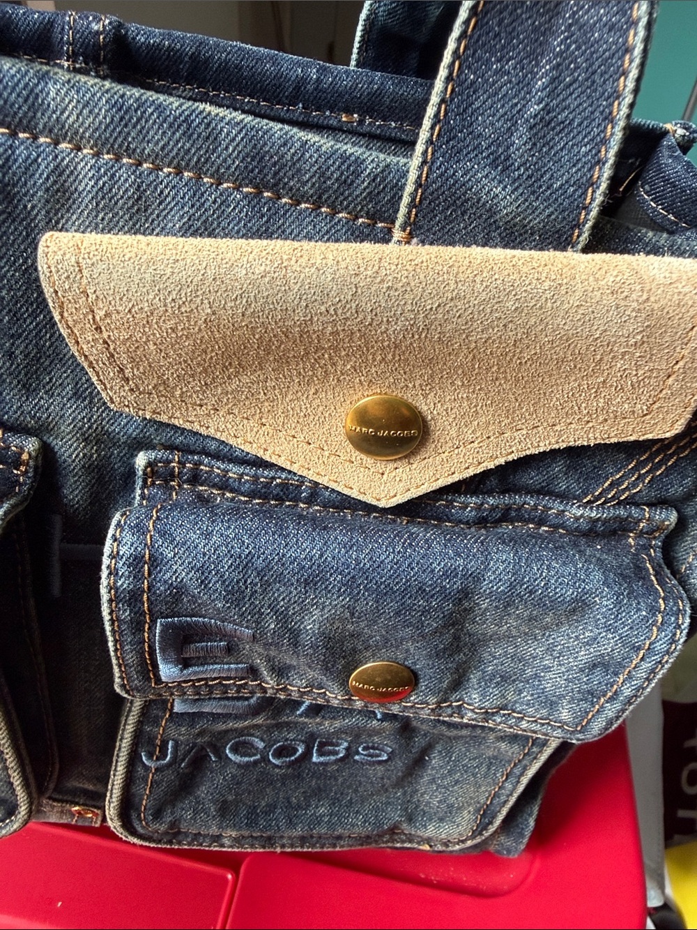 Marc Jacobs Denim Messenger Bag with Tan Accents Used - Picture 5 of 11